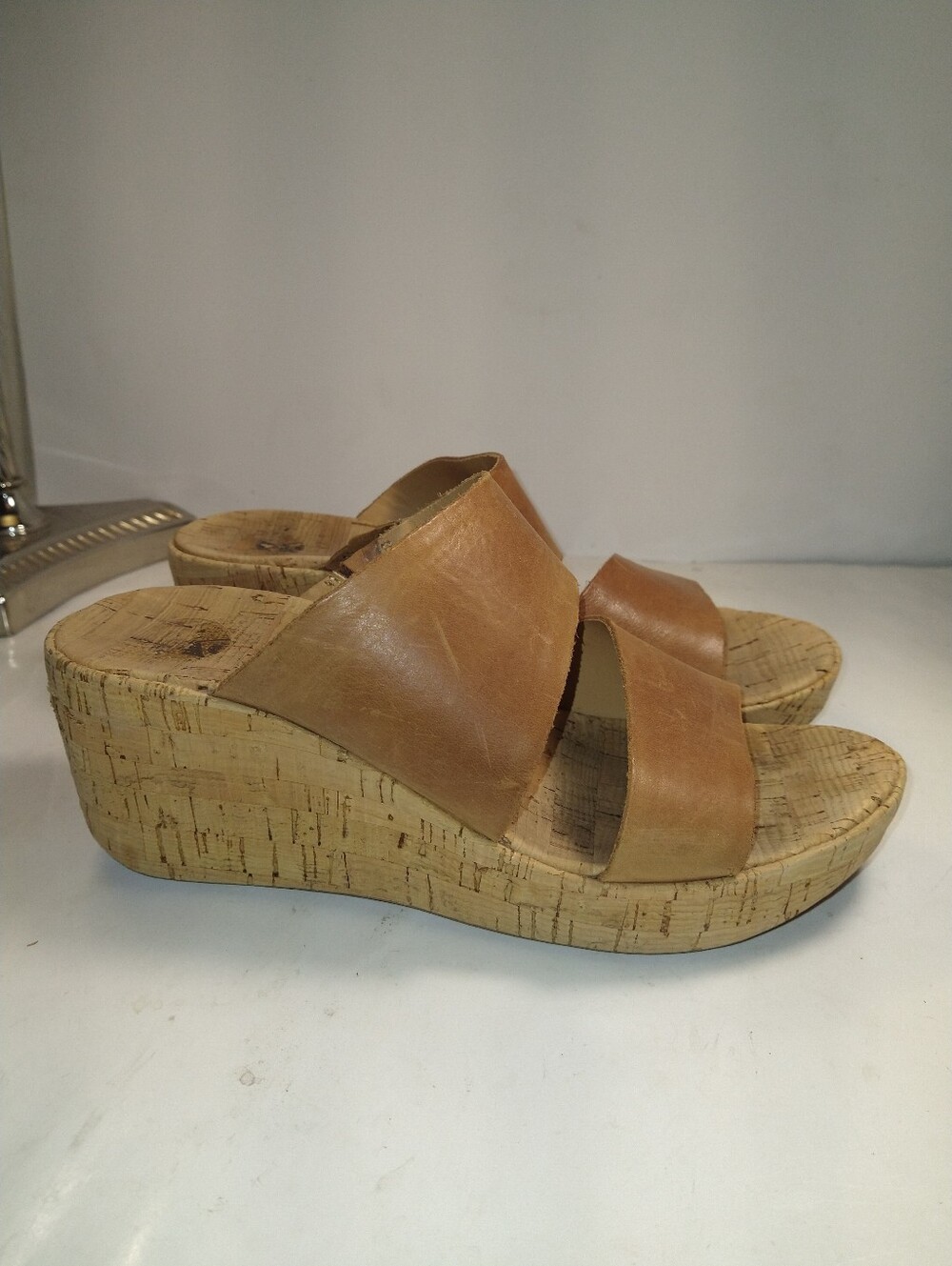 Korks Ease Deltona Brown Leather Wedge Sandals Women's sz 8M